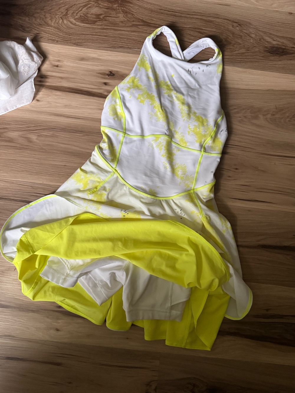 Lululemon white + yellow tennis dress with pants under